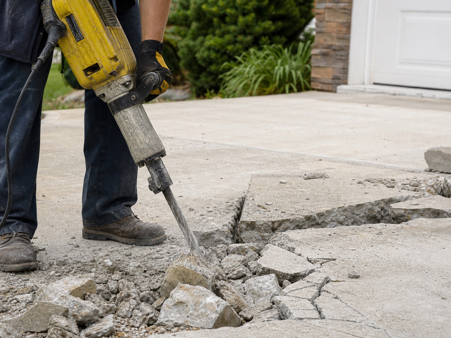 Jackhammer breaking cracked concrete for repair in Tooele, UT