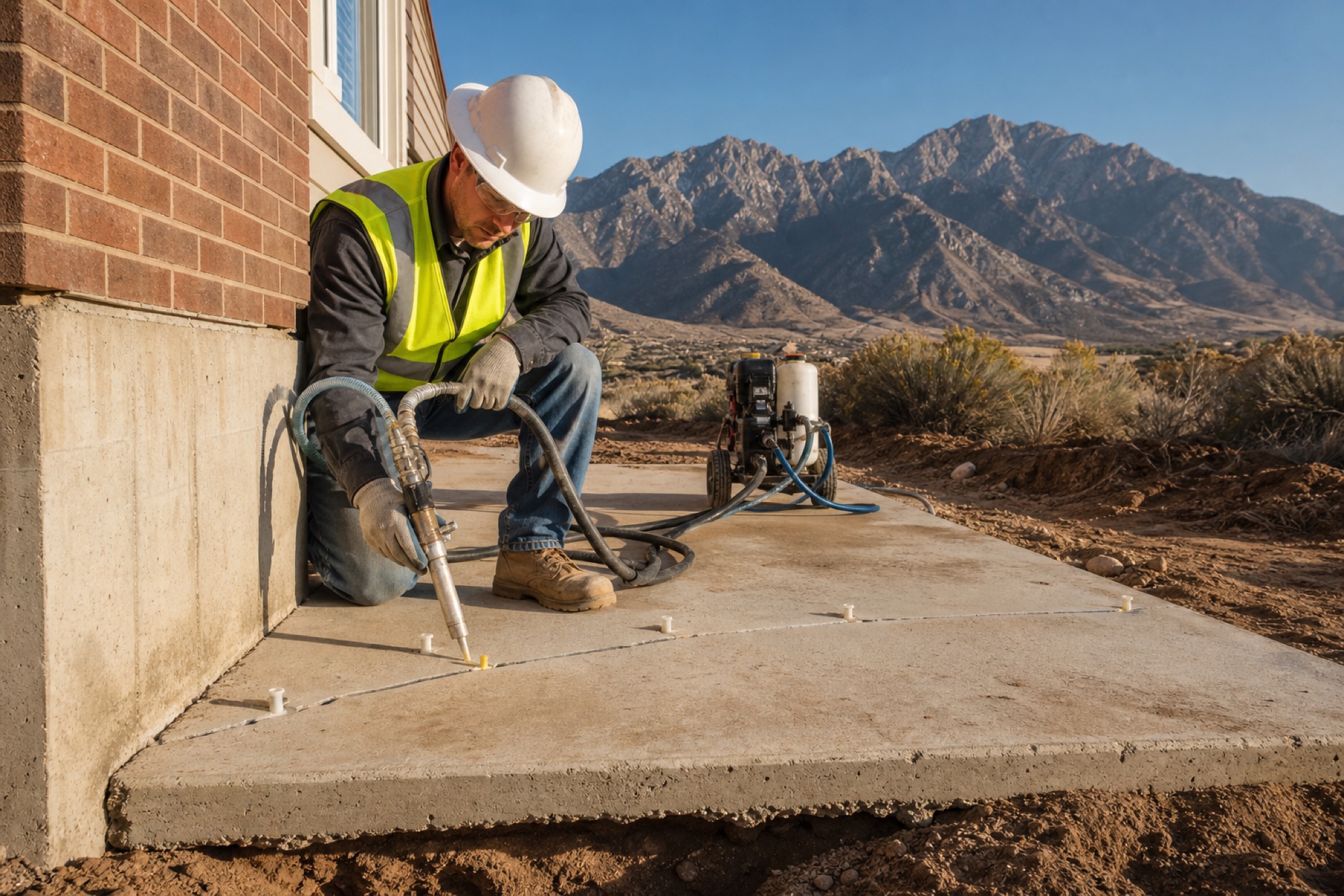 Foundation repair and concrete leveling in Tooele UT with Oquirrh Mountains